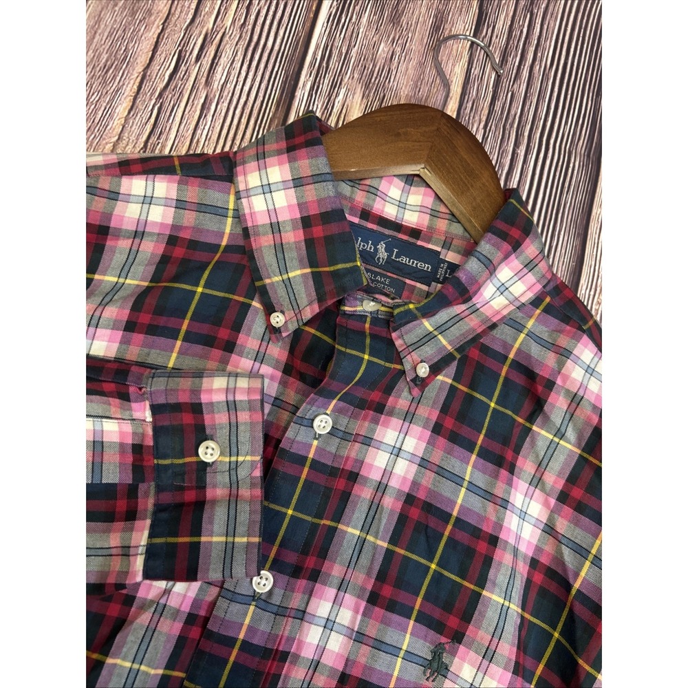 Polo Ralph‎ Lauren Blake Pink Red Check Long Sleeve Button Down Shirt Mens Large